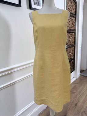 Talbots Irish Linen Shift Dress Soft Yellow Sleeveless Lined Sheath Petite 10P